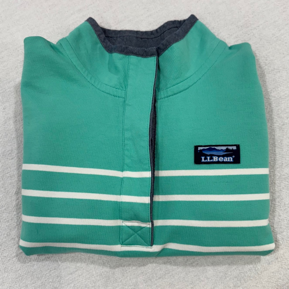 LL Bean Pullover Sweater Women’s XS Regular Fit Aqua Turquoise White Stripes